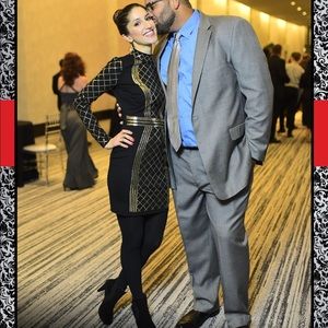 Venus Bodycon Black and Gold Dress